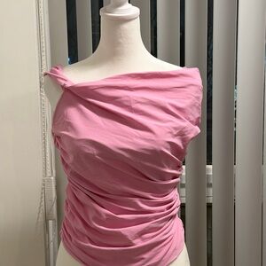 Draped One-Shoulder Pink Top